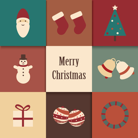 Simple vintage Christmas icons which can be used for christmas cardのイラスト素材