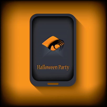 Halloween postcard design in a smartphone suitable for halloween cards, party invitations, etc.のイラスト素材