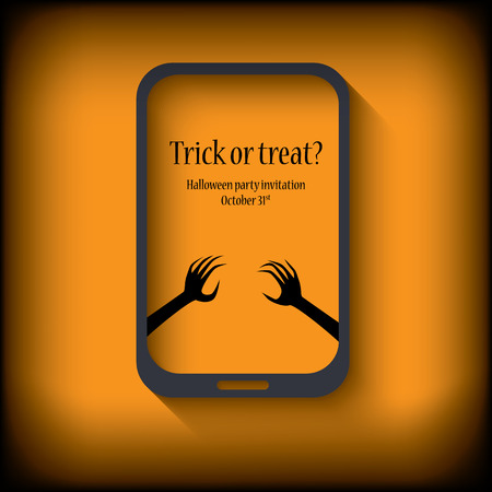 Halloween postcard design in a smartphone suitable for halloween cards, party invitations, etc.のイラスト素材