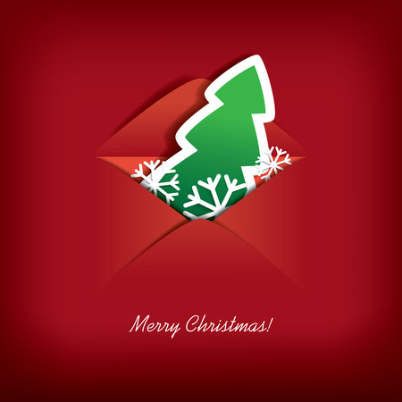 Christmas card design with Christmas tree and snowflakes in an envelopeのイラスト素材