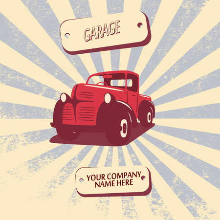 Vintage retro pickup truck car vector illustration suitable for promotion, t-shirt designs, etc.のイラスト素材
