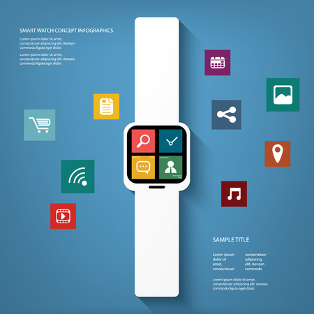 Smart watch concept vector illustration with various applications icons suitable for presentations, infographics, promotion, advertising, etc.のイラスト素材
