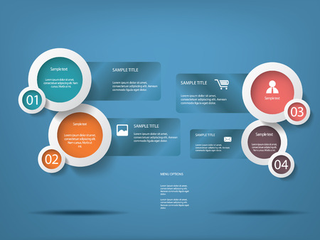 Round white infographic elements with various icons suitable for infographics, web layout, presentations, etc.のイラスト素材