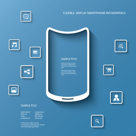 Flexible display smartphone infographics with several icons in modern 3d design suitable for presentations, advertising, infographics, etc.のイラスト素材