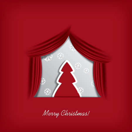 Christmas card vector design with Christmas tree on a stage on white background with space for textのイラスト素材