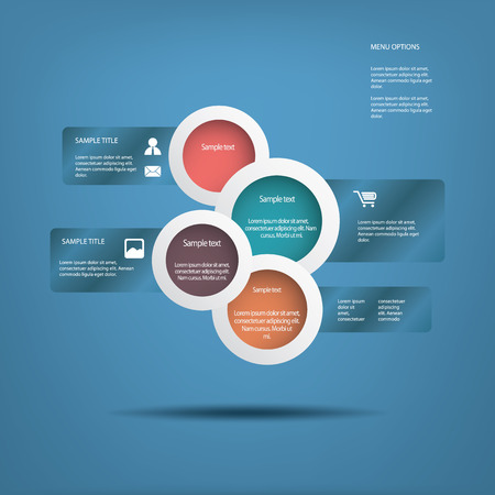 Round white infographic elements with various icons suitable for infographics, web layout, presentations, etc.のイラスト素材