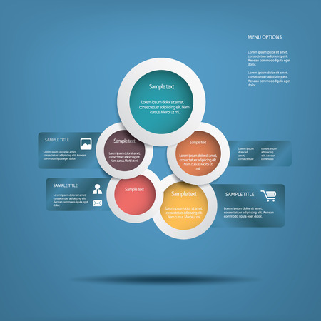Round white infographic elements with various icons suitable for infographics, web layout, presentations, etc.のイラスト素材
