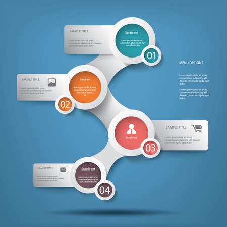 Round white infographic elements with various icons suitable for infographics, web layout, presentations, brochures, etc.のイラスト素材
