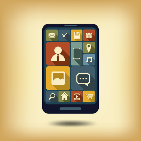 Smartphone flat design graphic user interface with colorful icons and vintage lookのイラスト素材