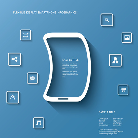 Flexible display smartphone infographics with several icons in modern 3d design suitable for presentations, advertising, infographics, etc.のイラスト素材