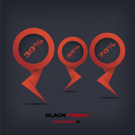 Black friday discount tag or sticker with different reductions. のイラスト素材