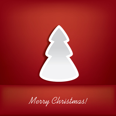 Christmas card illustration with white tree on red background in 3d space and space for textのイラスト素材