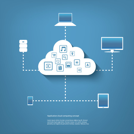 Cloud computing concept illustration with applications icons and devices. のイラスト素材