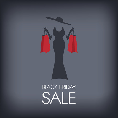 Black Friday shopping poster or flyer with elegant figure shopping. のイラスト素材
