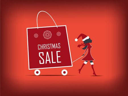 Christmas sales poster with fashionable people. のイラスト素材