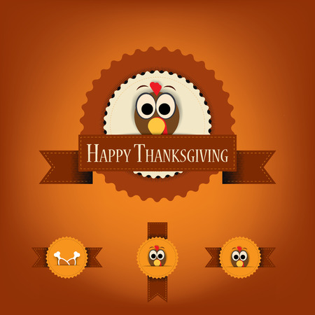 Thanksgiving badges with ribbons and turkey.のイラスト素材
