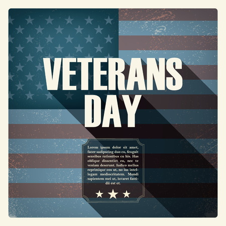 Veterans day poster with worn US flag in the background. のイラスト素材