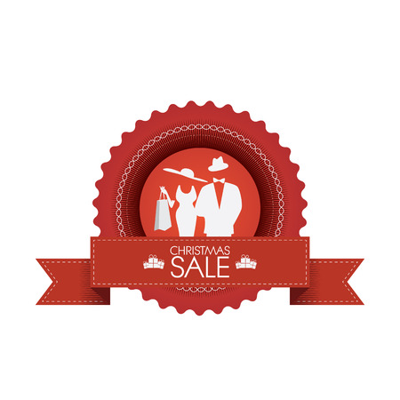 Christmas sales badge with fashionable elements and ribbons. のイラスト素材