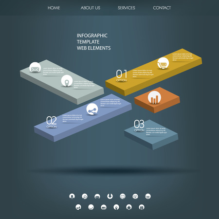 3d colroful infographic elements with various icons suitable for infographics, web layout, presentations, etc. Eps10 vector illustration.のイラスト素材