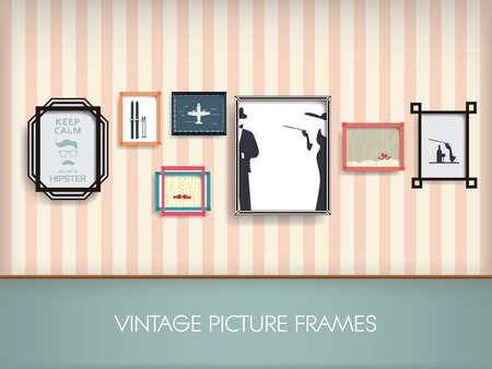 Vintage picture frames with cool posters. Eps10 vector illustrationのイラスト素材