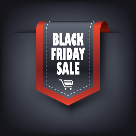 3d Black friday vertical ribbon bookmark elements for sales promotion. Eps10 vector illustrationのイラスト素材