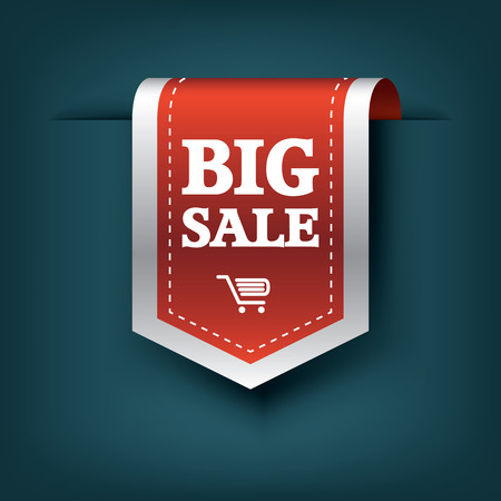 Big sale 3d vertical ribbon bookmark tag element for sales promotion. Eps10 vector illustration for websites or online shops.のイラスト素材