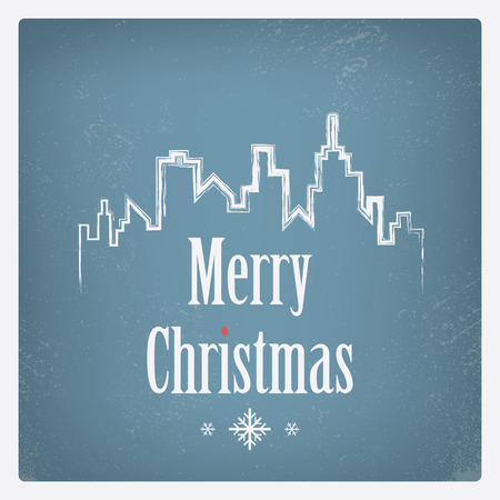 Vintage Christmas card design with cityscape or skyline outlined on worn background. Eps10 vector illustration.のイラスト素材