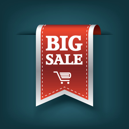 Big sale 3d vertical ribbon bookmark tag element for sales promotion. Eps10 vector illustration for websites or online shops.のイラスト素材