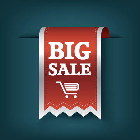 Big sale 3d vertical ribbon bookmark tag element for sales promotion. Eps10 vector illustration for websites or online shops.のイラスト素材