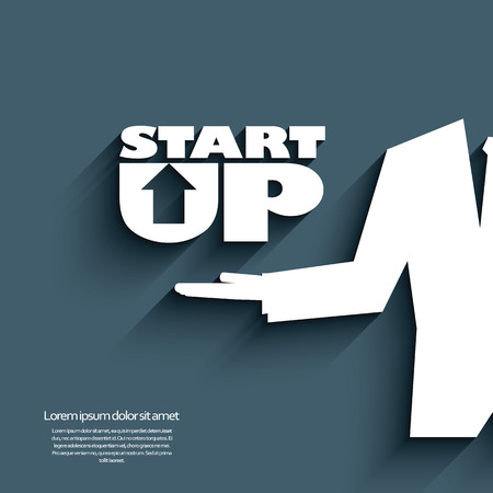 Start up symbols with creative typography and businessman hand. Eps10 vector illustration.のイラスト素材