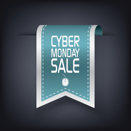 Cyber Monday sale vertical ribbon element for websites advertisement. Eps10 vector illustrationのイラスト素材