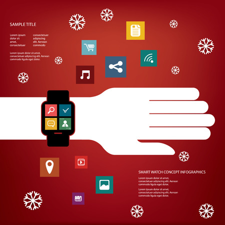 Smart watch concept vector illustration with various applications icons suitable for presentations, infographics, promotion, advertising, etc. Christmas versionのイラスト素材