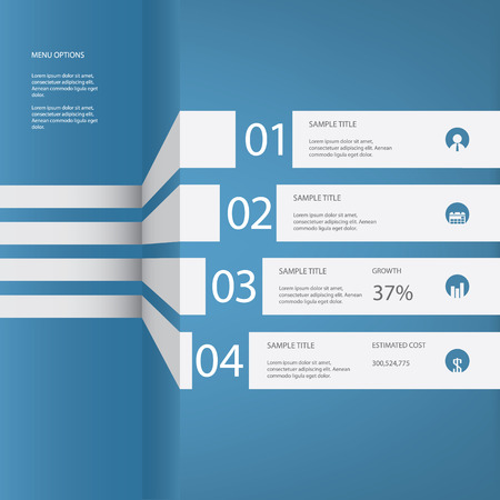 Infographics menu options vector design with four options and space for your text. Suitable for presentations or web designのイラスト素材