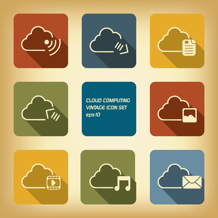 Cloud computing icons set in modern flat design with vintage colorsのイラスト素材