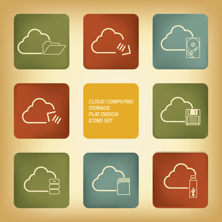 Cloud computing storage icons set in modern flat designのイラスト素材