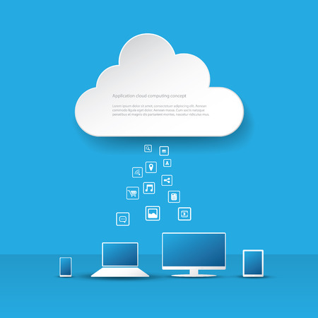 Cloud computing business concept with computer laptop tablet and smartphone and application icons. Eps10 vector illustrationのイラスト素材