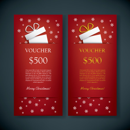 Christmas gift card voucher template with traditional background, present and space for your text. Eps10 vector illustrationのイラスト素材