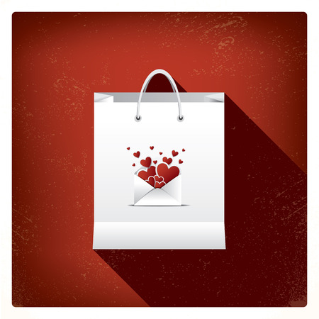 Valentine\'s day sales or shopping posters with shopping bags and different symbols of loveの写真素材