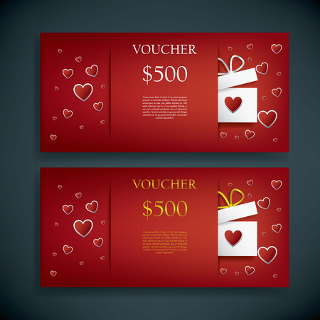 Valentine\'s day gift card voucher template with traditional background, present and space for your text. のイラスト素材