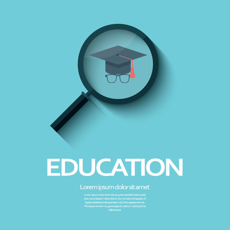 Education symbol with magnifying glass icon and graduation hat.のイラスト素材
