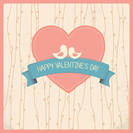 Vintage Valentine\'s day card with soft colors and simple hand drawn image for retro look.のイラスト素材