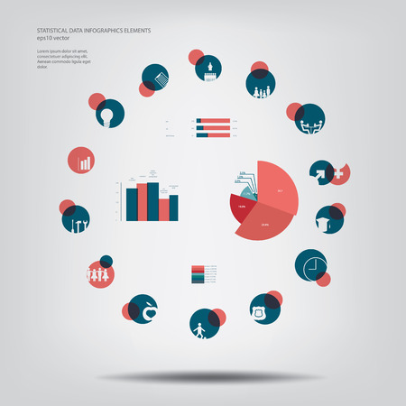 Statistics icons and charts set in flat design suitable for infographics, presentations.のイラスト素材