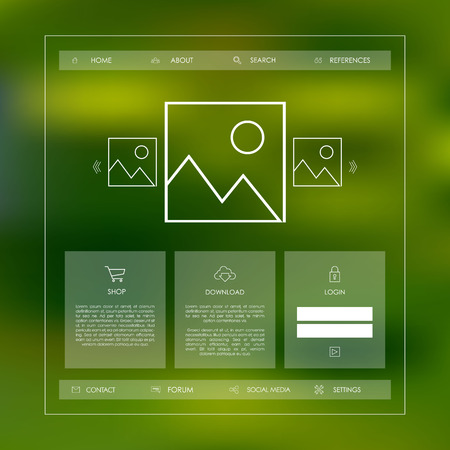 Simple basic website template with icons for navigation in modern cool flat design on gradient mesh background.のイラスト素材