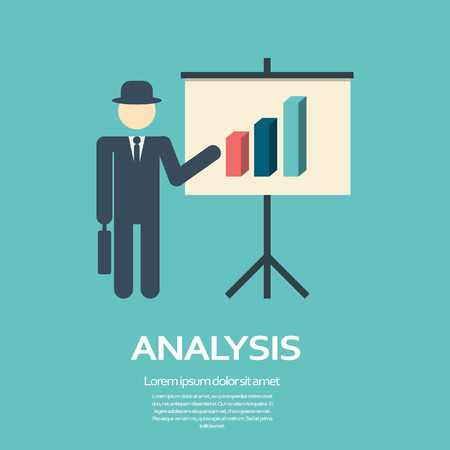 Business man presentation on flipchart with graphs in modern flat design. Simple style cartoon for presentations.のイラスト素材