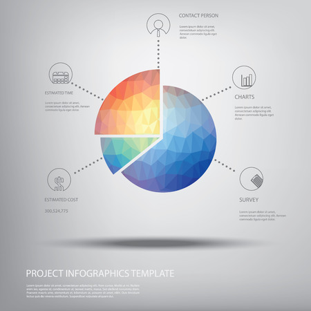 Colorful pie chart symbol in modern low polygonal shape suitable for infographics, business presentations, analysis reports.のイラスト素材
