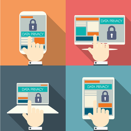 Data privacy in cloud computing technology with digital devices icons and applications for computers.のイラスト素材