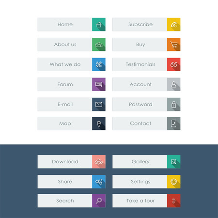 Set of flat design icons with long shadow in colorful bars for graphic user interface on websites, applications, infographic.のイラスト素材
