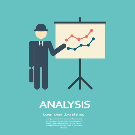 Business man presentation on flipchart with graphs in modern flat design. Simple style cartoon for presentations.のイラスト素材