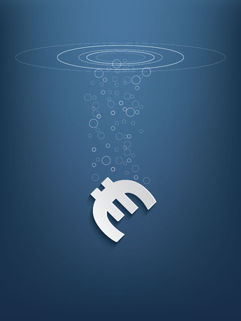 Euro sign sinking and in decline as a symbol of european recession.のイラスト素材