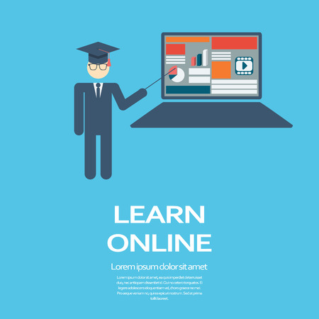 Online learning education infographic template with electronic technology devices and responsive webdesign. のイラスト素材